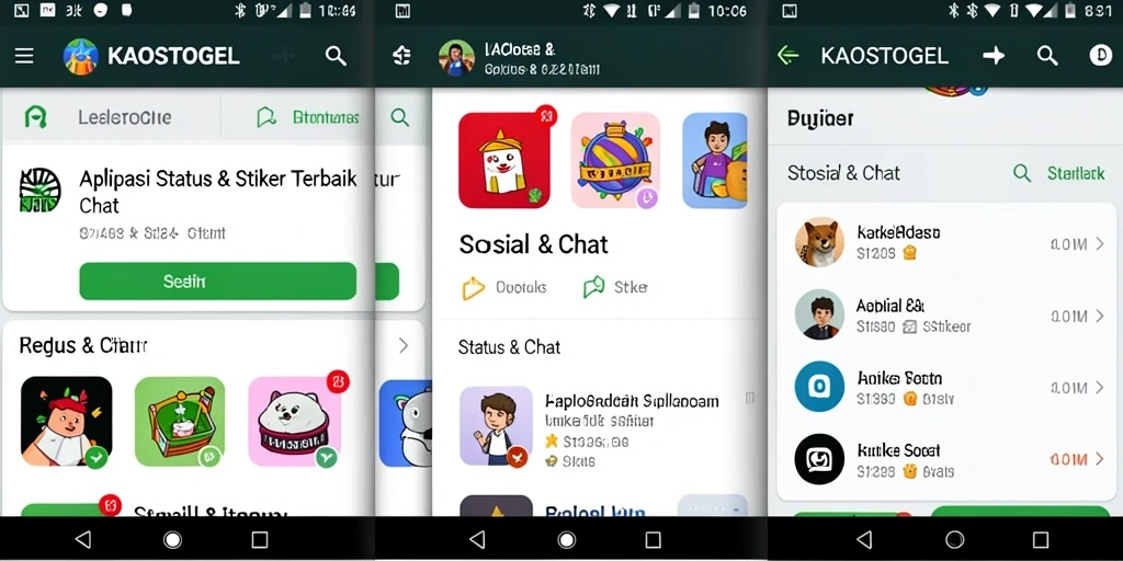 Antarmuka KAOSTOGEL dengan berbagai pilihan stiker.